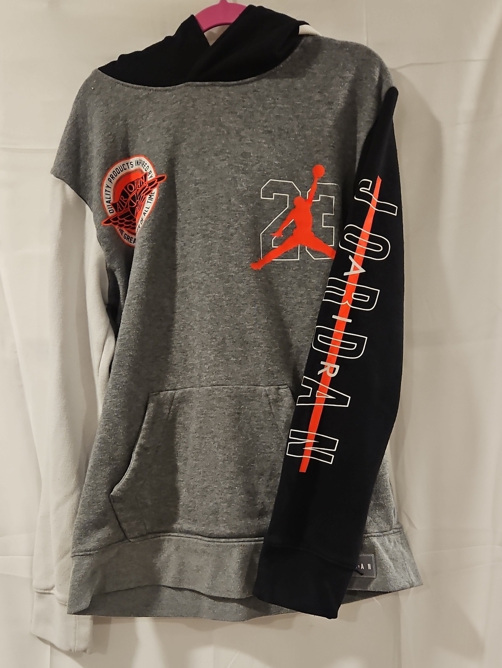 Nike Air Jordan, Black & Orange Colorblock Crewneck Sweatshirt